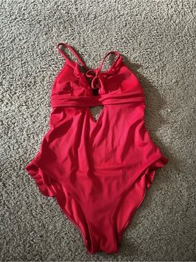 Ribbed One-Piece Swimsuit in Bright Red
